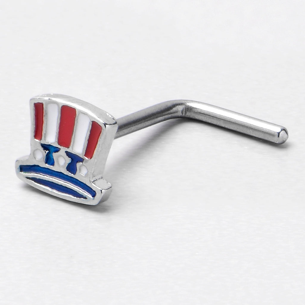 BodyCandy 20G 7mm Patriotic Uncle Sam Top Hat L Shape Nose Ring — side view