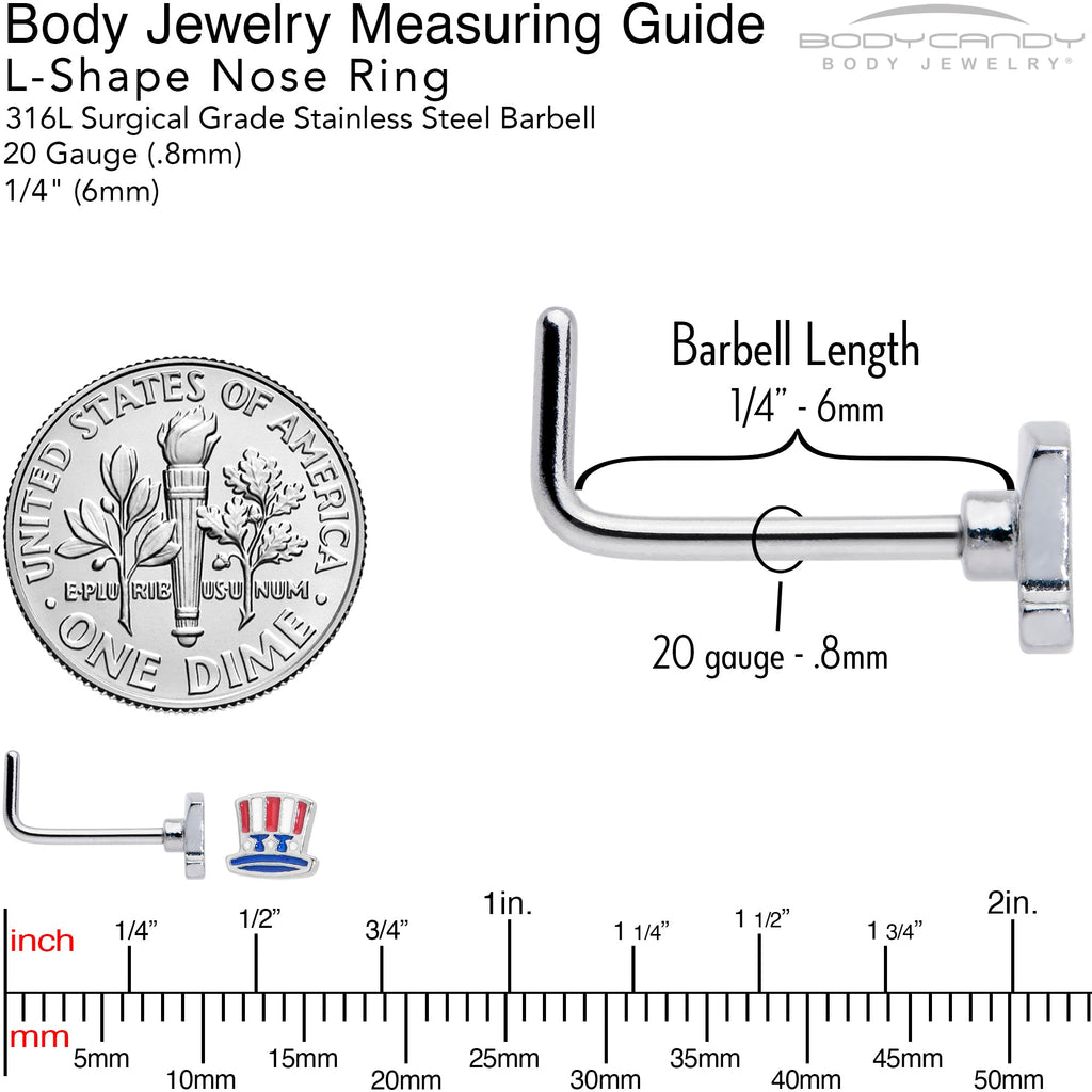 BodyCandy 20G 7mm Patriotic Uncle Sam Top Hat L Shape Nose Ring — back view