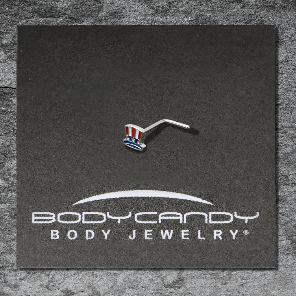 BodyCandy 20G 7mm Patriotic Uncle Sam Top Hat L Shape Nose Ring — alternative angle