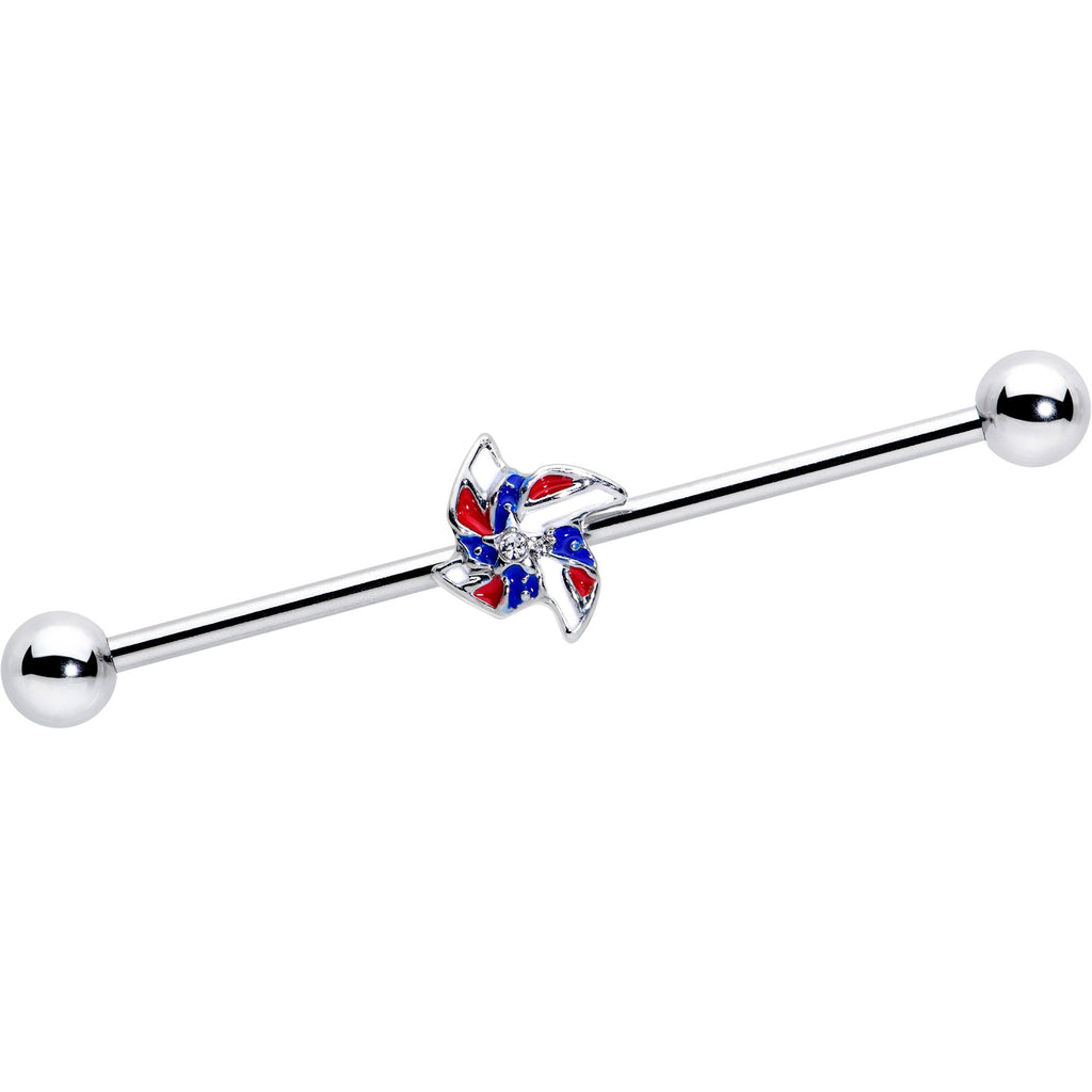 BodyCandy 14G Patriotic Pinwheel Industrial Barbell 38mm — main product shot