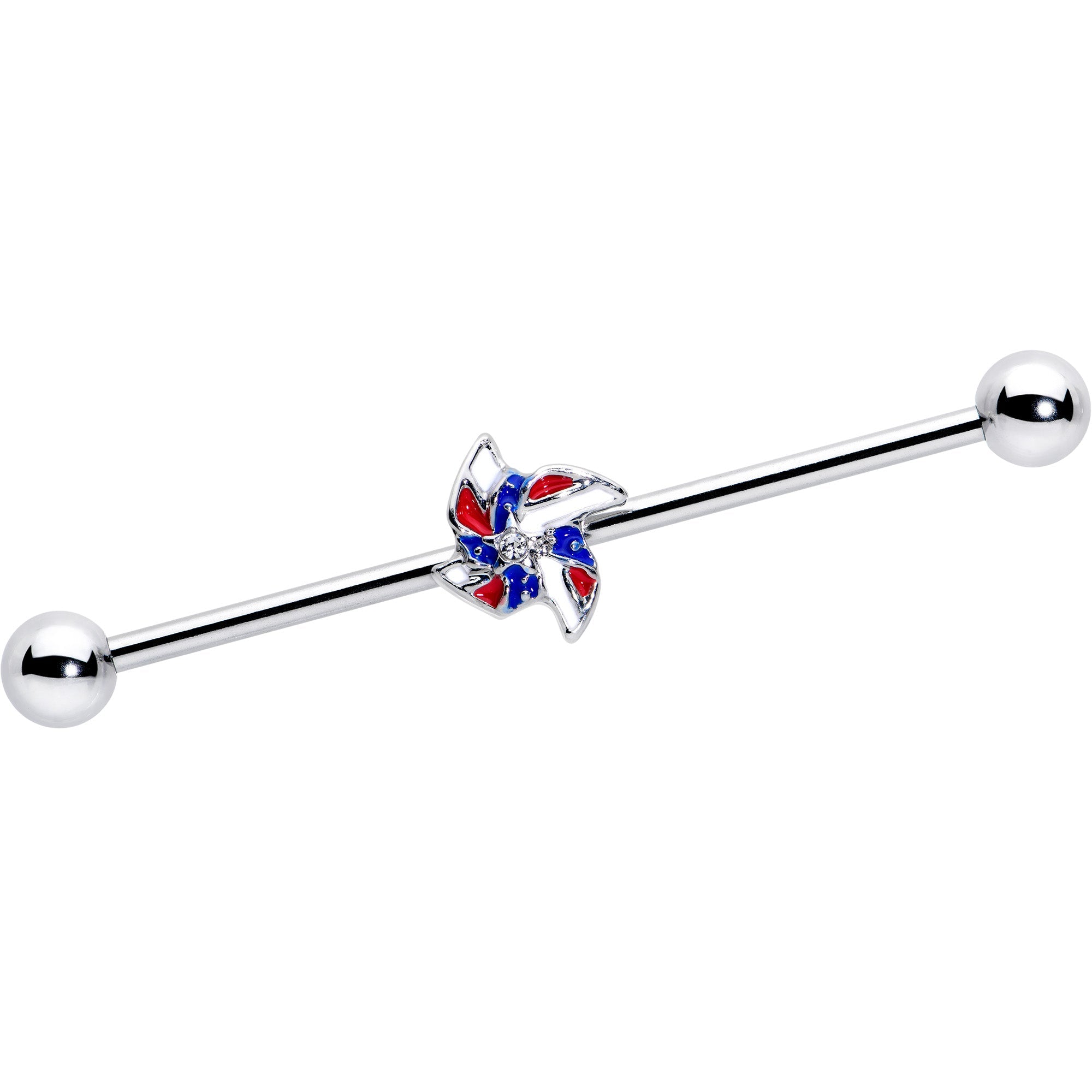 BodyCandy 14G Patriotic Pinwheel Industrial Barbell 38mm — main product shot