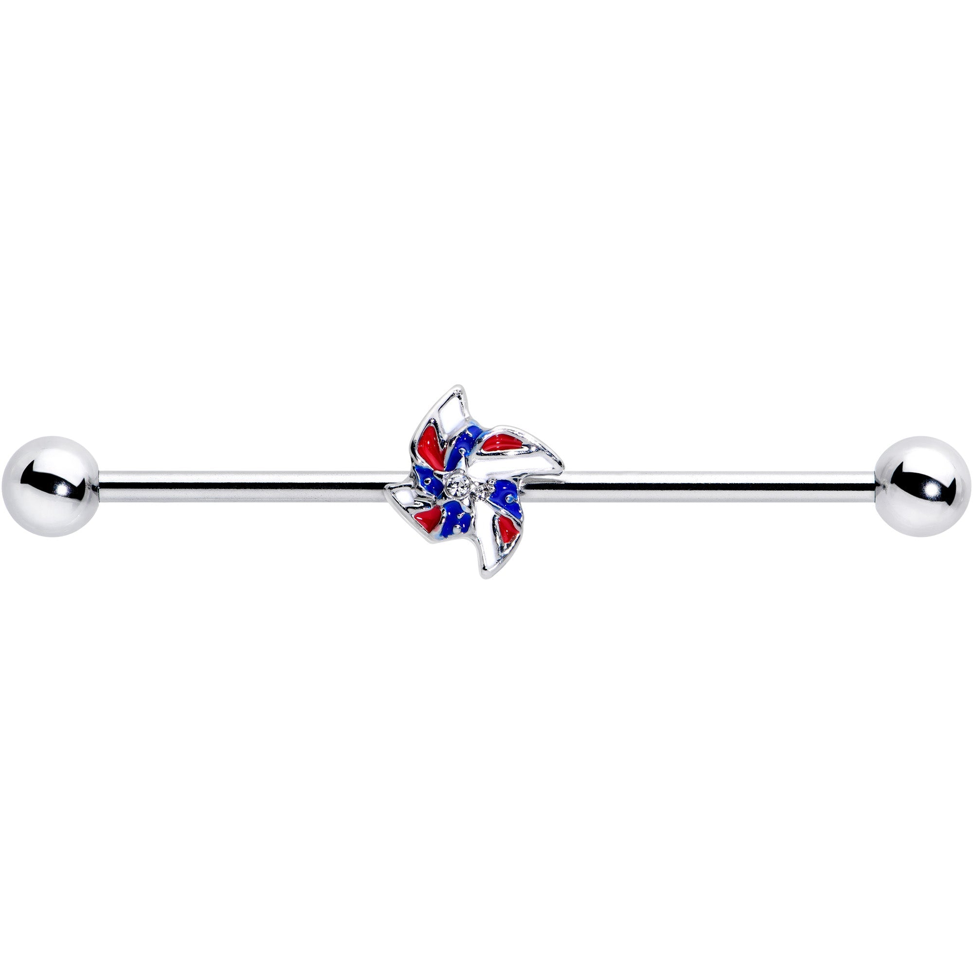 BodyCandy 14G Patriotic Pinwheel Industrial Barbell 38mm — detail close-up