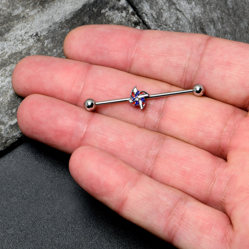BodyCandy 14G Patriotic Pinwheel Industrial Barbell 38mm — lifestyle context