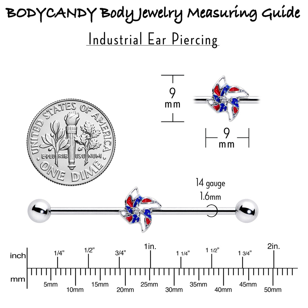BodyCandy 14G Patriotic Pinwheel Industrial Barbell 38mm — side view