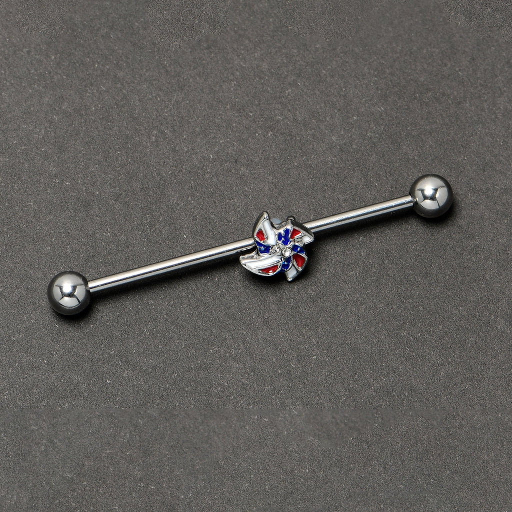 BodyCandy 14G Patriotic Pinwheel Industrial Barbell 38mm — back view