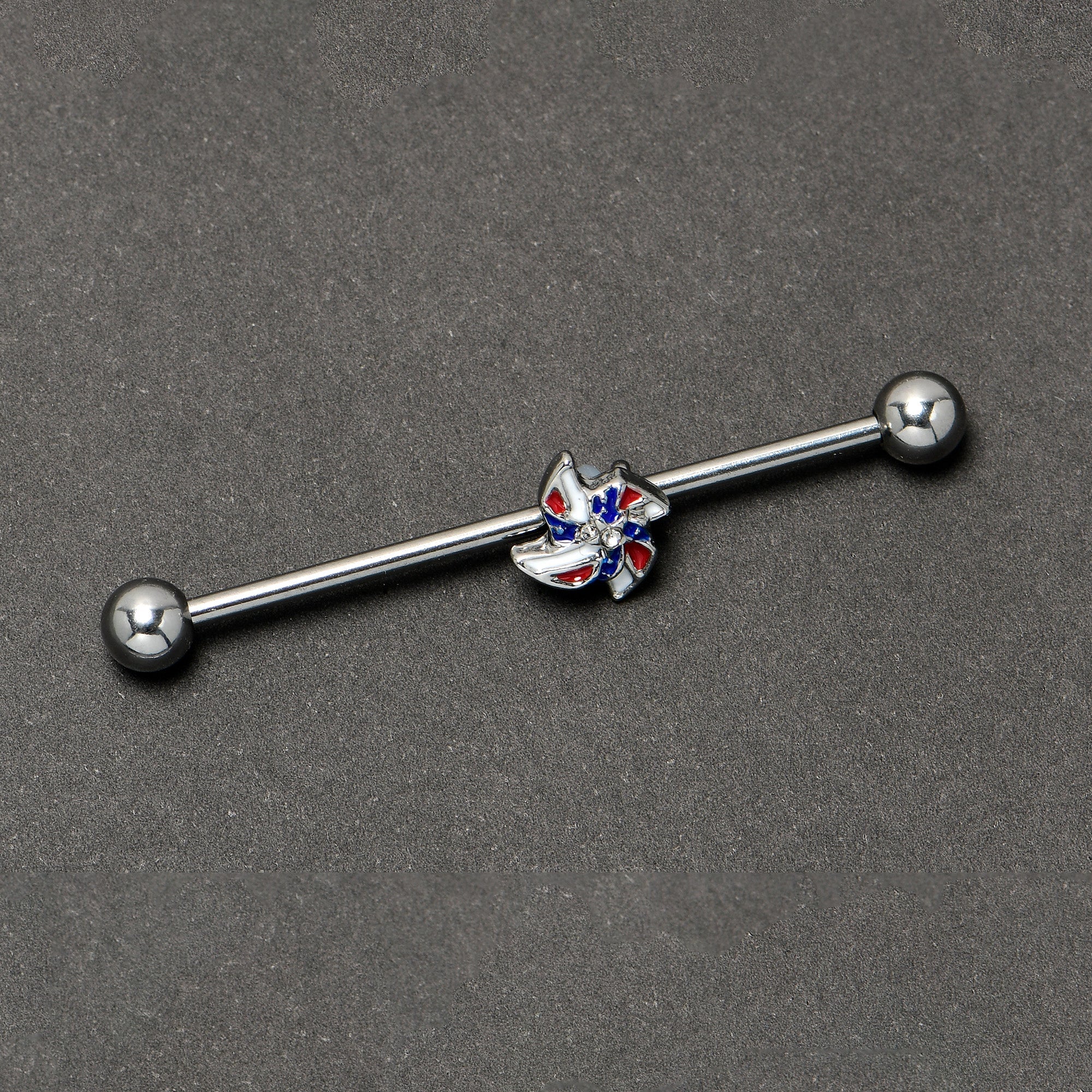 BodyCandy 14G Patriotic Pinwheel Industrial Barbell 38mm — back view