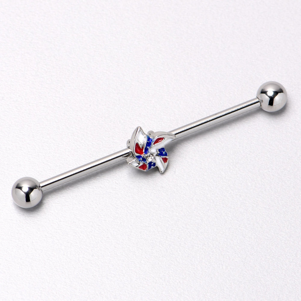 BodyCandy 14G Patriotic Pinwheel Industrial Barbell 38mm — alternative angle