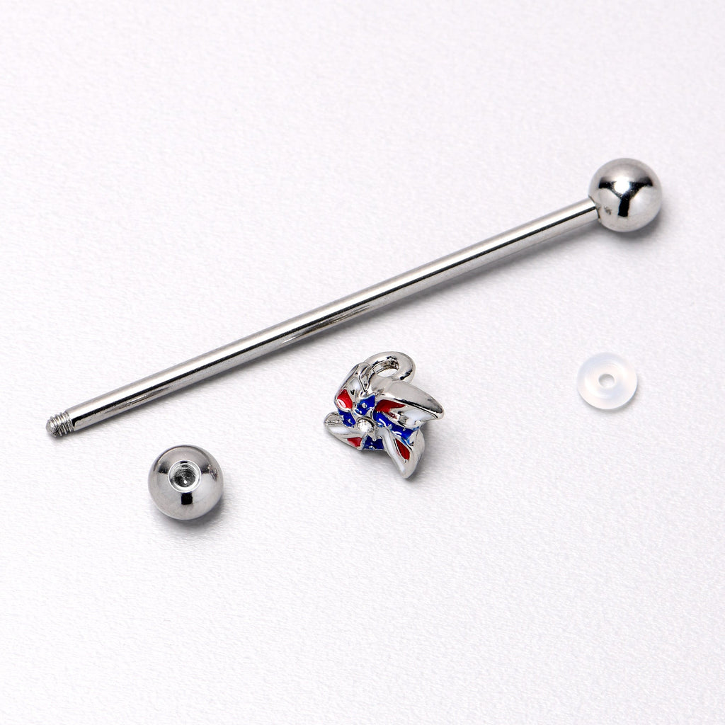 BodyCandy 14G Patriotic Pinwheel Industrial Barbell 38mm — in-use photo