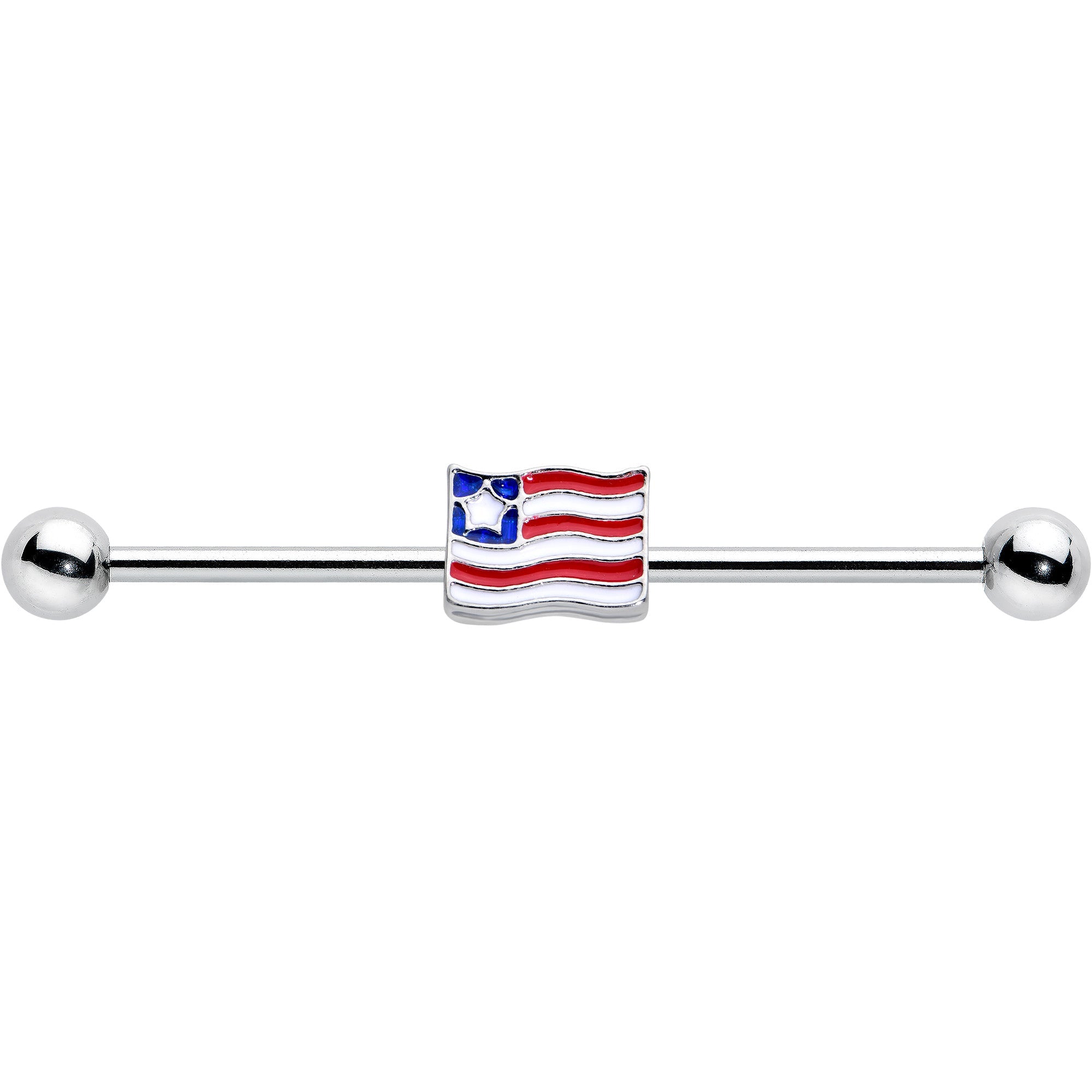BodyCandy 14G Patriotic Flag Industrial Barbell 38mm — detail close-up