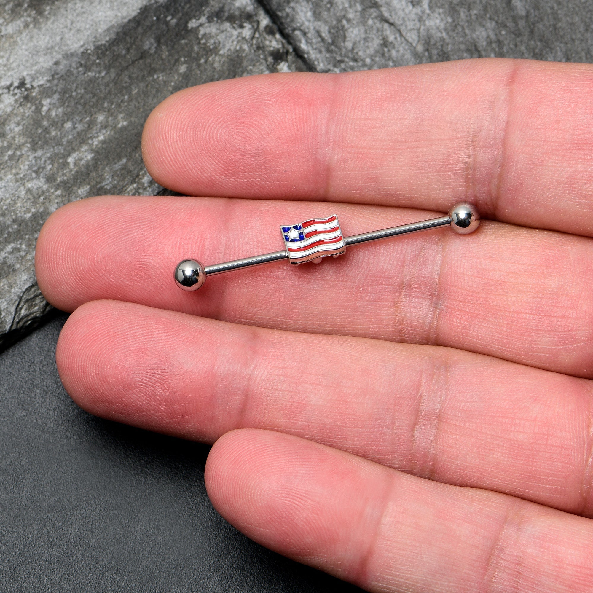 BodyCandy 14G Patriotic Flag Industrial Barbell 38mm — lifestyle context