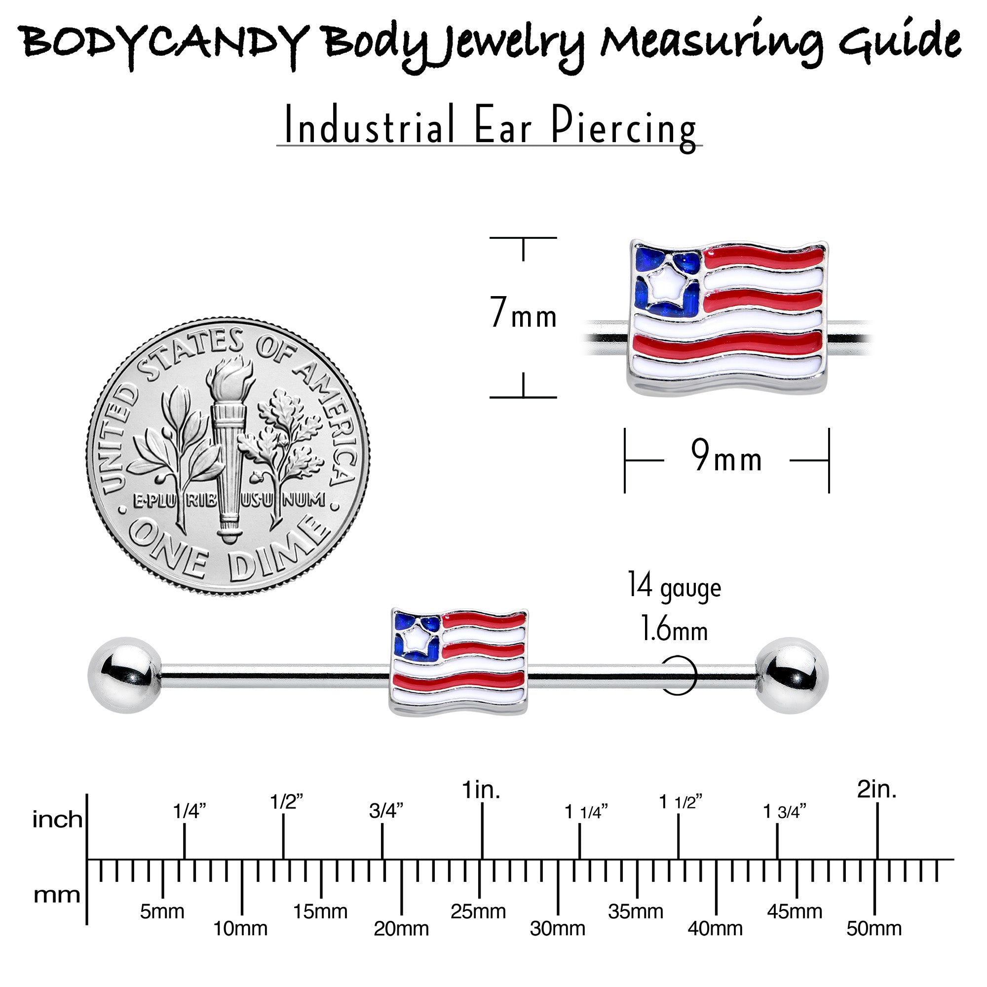BodyCandy 14G Patriotic Flag Industrial Barbell 38mm — side view