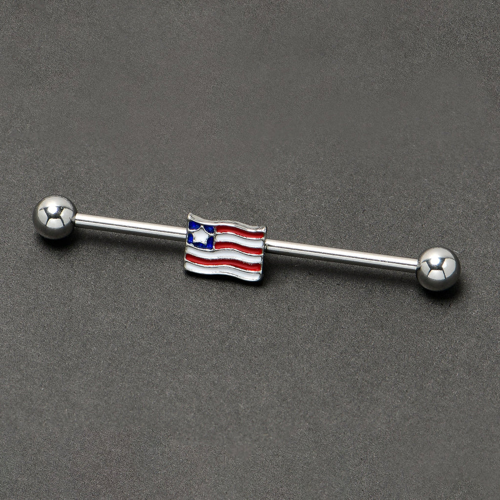 BodyCandy 14G Patriotic Flag Industrial Barbell 38mm — back view