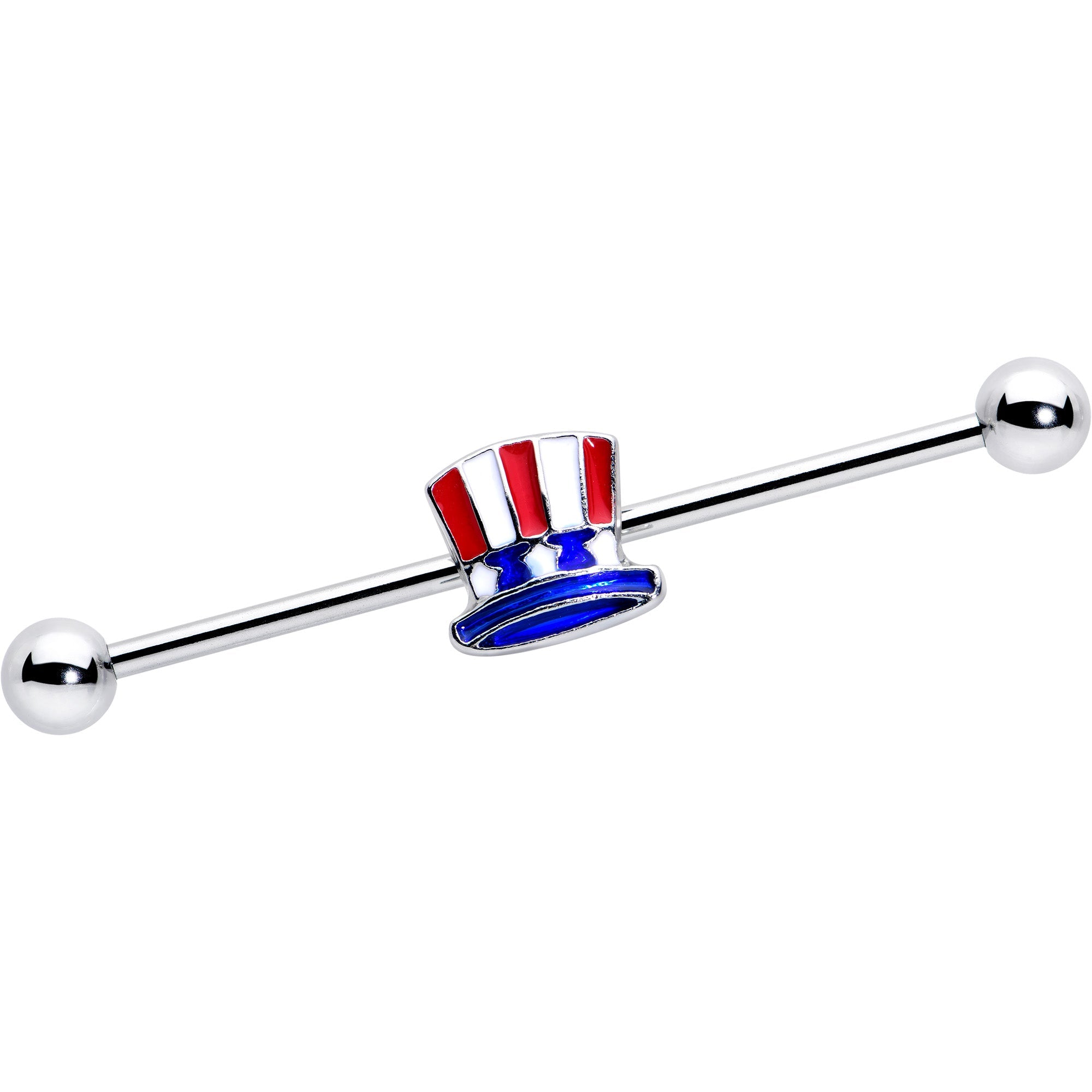 BodyCandy 14G Patriotic Uncle Sam Top Hat Industrial Barbell 38mm — main product shot