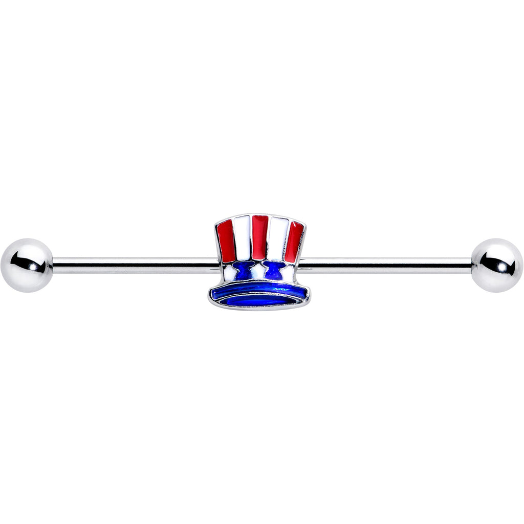 BodyCandy 14G Patriotic Uncle Sam Top Hat Industrial Barbell 38mm — detail close-up
