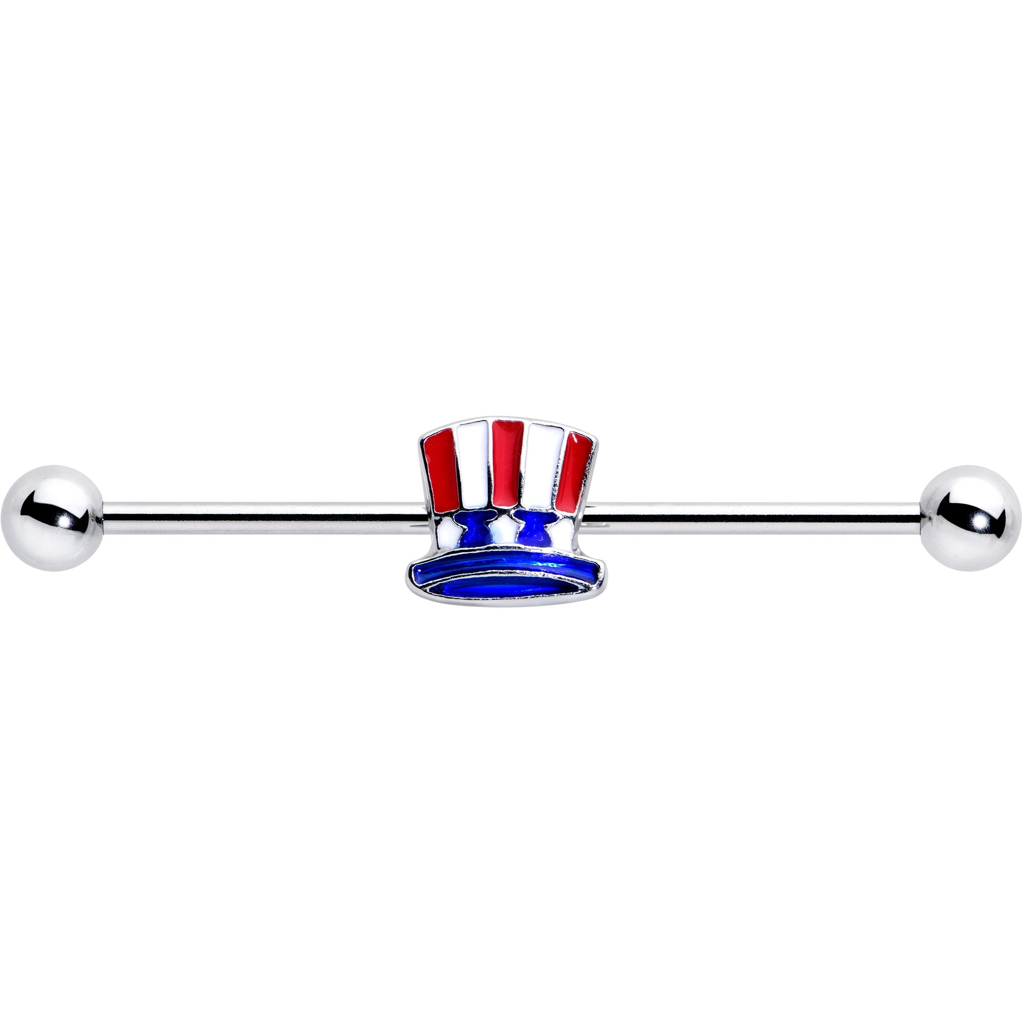 BodyCandy 14G Patriotic Uncle Sam Top Hat Industrial Barbell 38mm — detail close-up