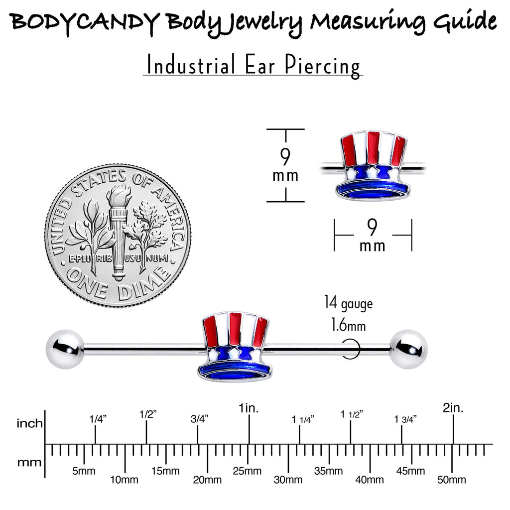BodyCandy 14G Patriotic Uncle Sam Top Hat Industrial Barbell 38mm — side view