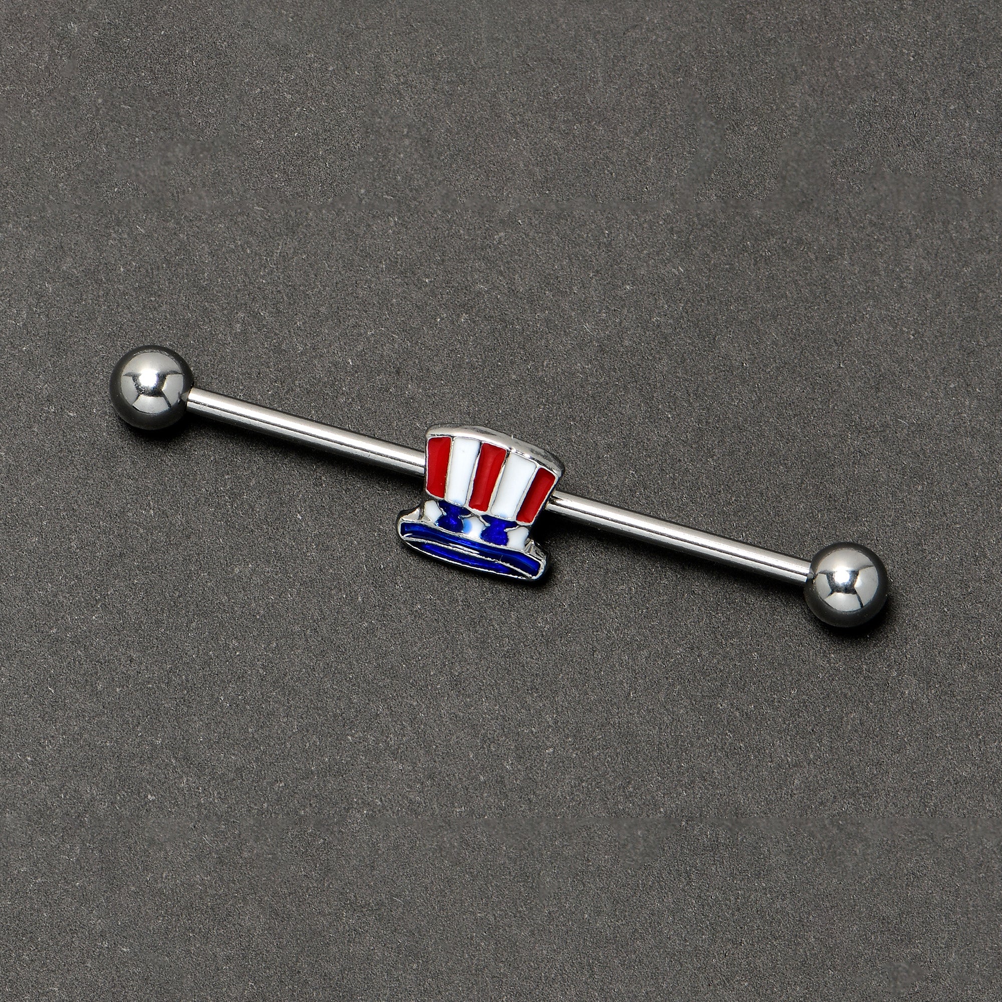 BodyCandy 14G Patriotic Uncle Sam Top Hat Industrial Barbell 38mm — back view