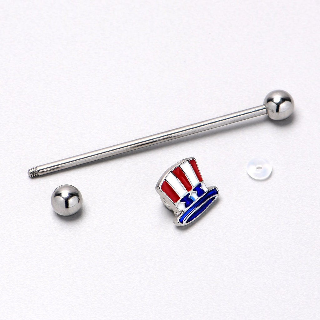 BodyCandy 14G Patriotic Uncle Sam Top Hat Industrial Barbell 38mm — in-use photo