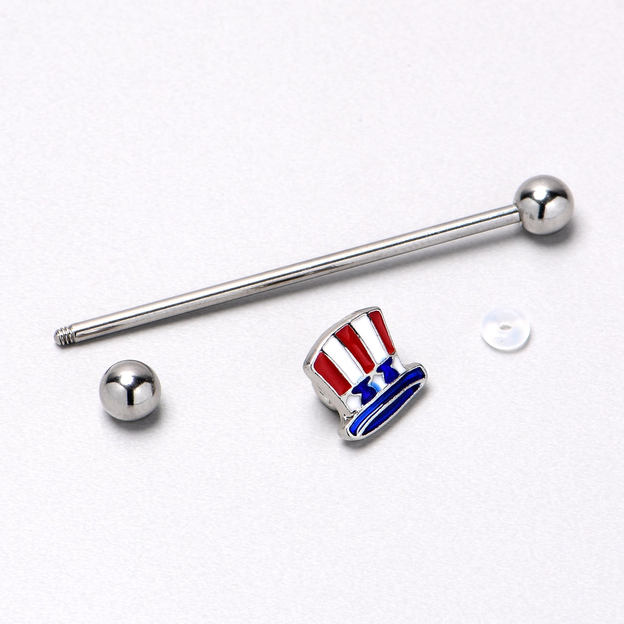 BodyCandy 14G Patriotic Uncle Sam Top Hat Industrial Barbell 38mm — in-use photo
