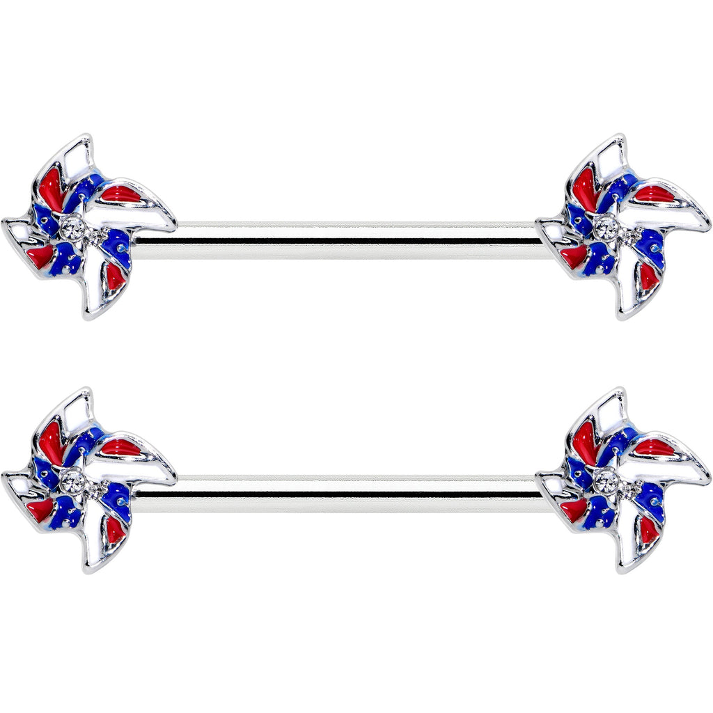 BodyCandy 14G 9/16 Patriotic Pinwheel Barbell Nipple Ring Set — detail close-up