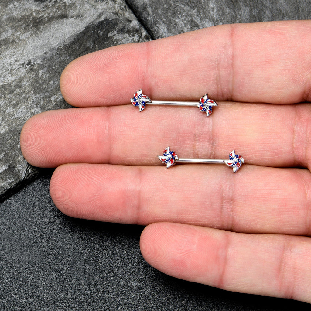 BodyCandy 14G 9/16 Patriotic Pinwheel Barbell Nipple Ring Set — lifestyle context