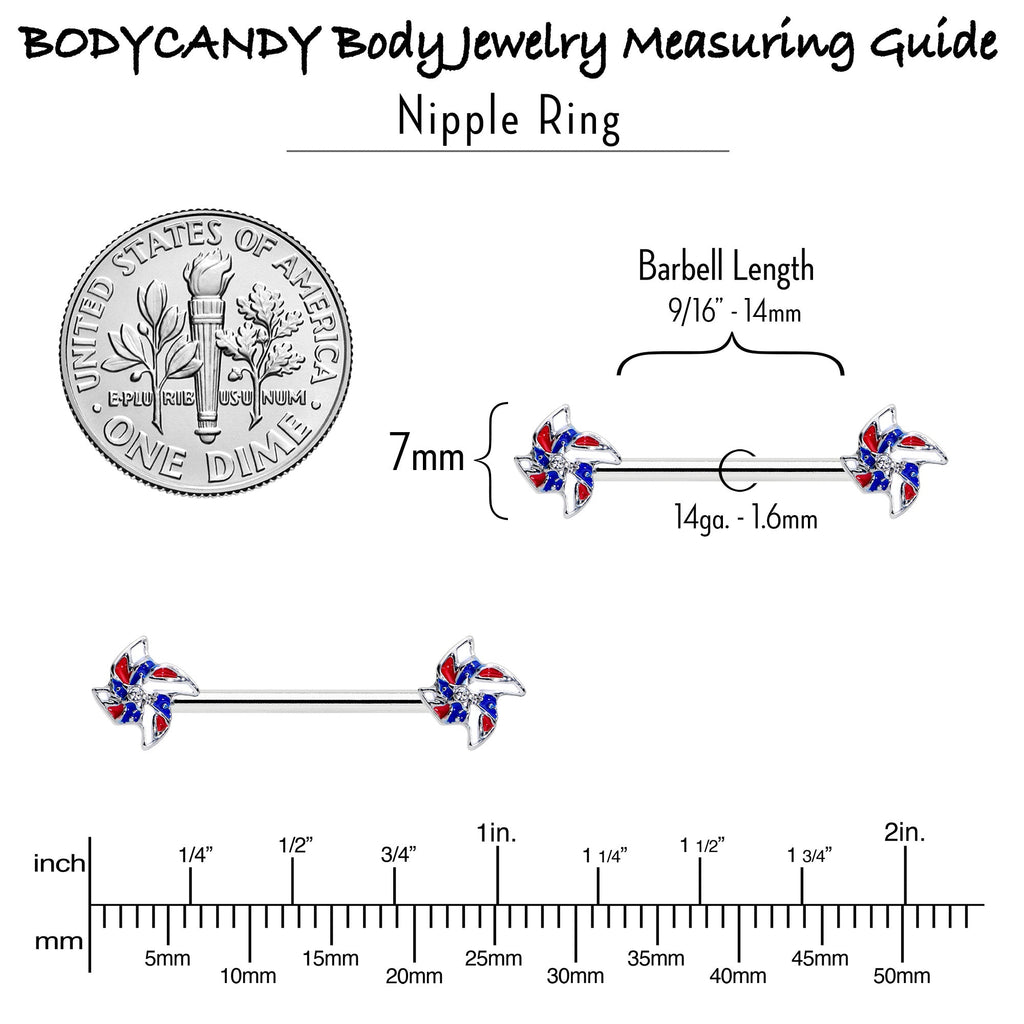 BodyCandy 14G 9/16 Patriotic Pinwheel Barbell Nipple Ring Set — side view