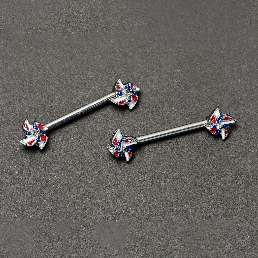 BodyCandy 14G 9/16 Patriotic Pinwheel Barbell Nipple Ring Set — back view
