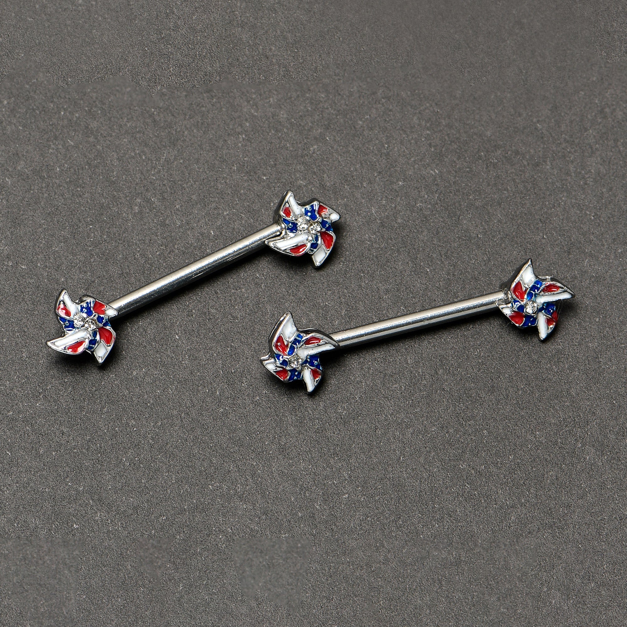 BodyCandy 14G 9/16 Patriotic Pinwheel Barbell Nipple Ring Set — back view