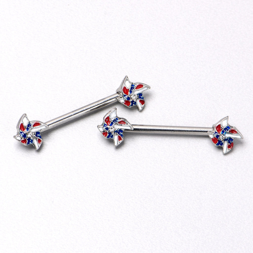 BodyCandy 14G 9/16 Patriotic Pinwheel Barbell Nipple Ring Set — alternative angle