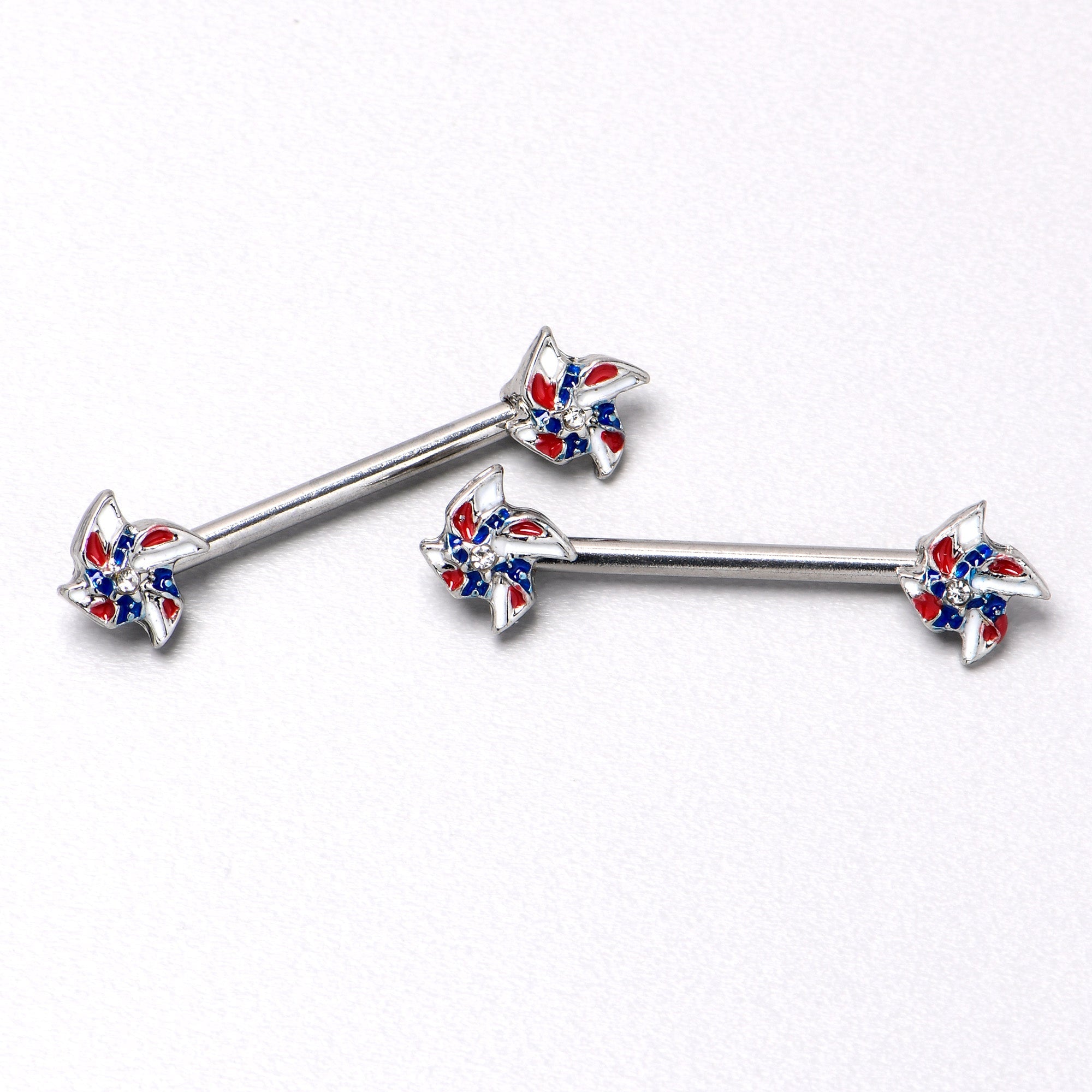 BodyCandy 14G 9/16 Patriotic Pinwheel Barbell Nipple Ring Set — alternative angle