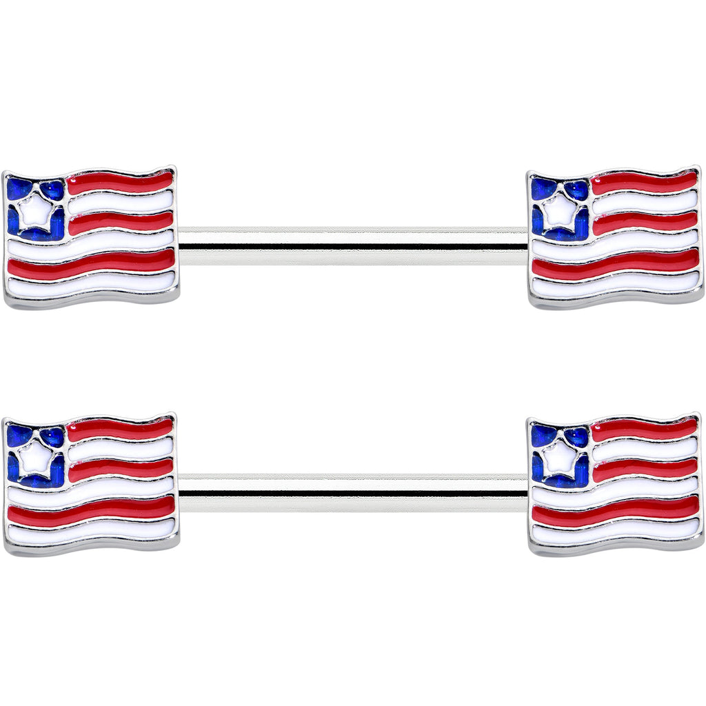 BodyCandy 14G 9/16 Patriotic Flag Barbell Nipple Ring Set — detail close-up