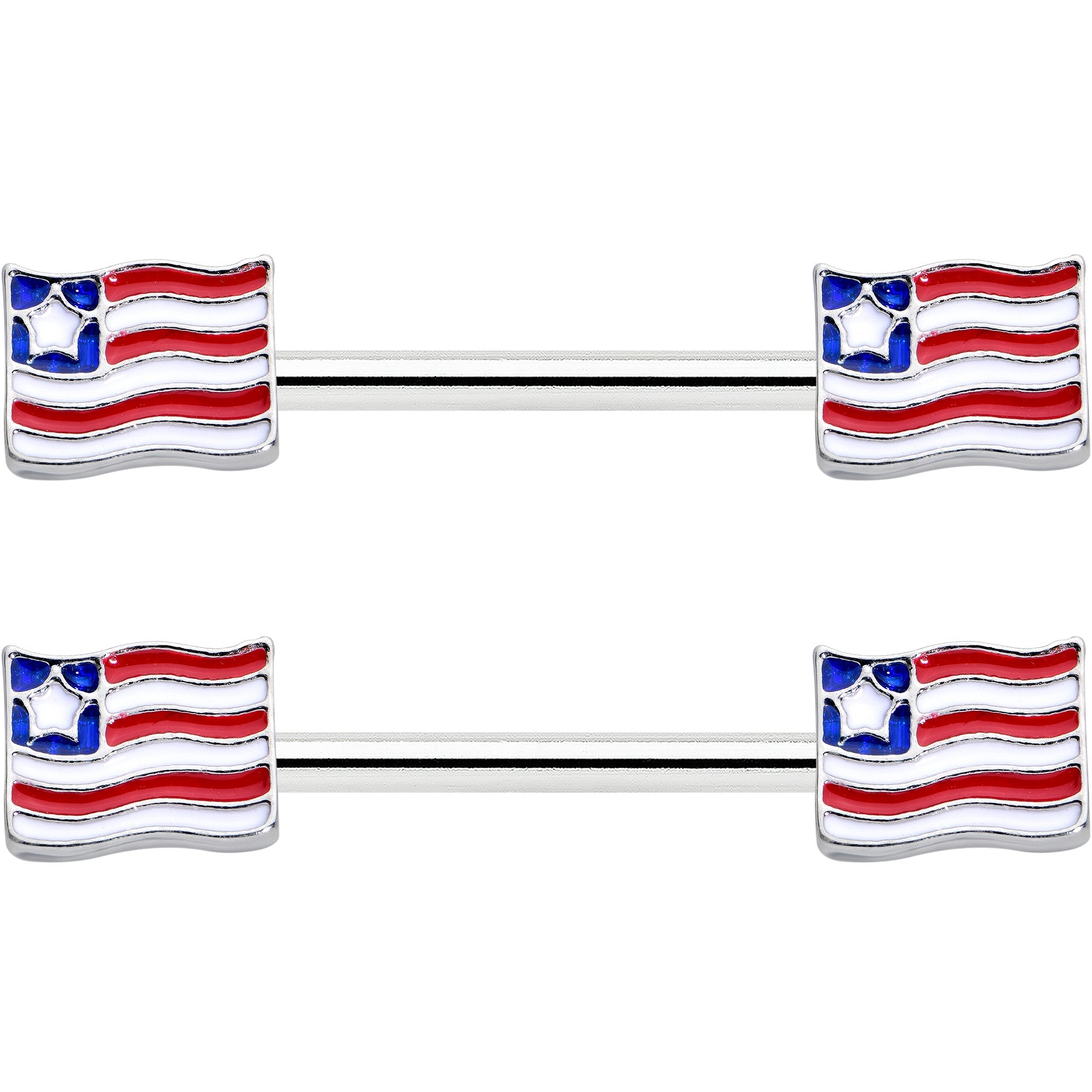 BodyCandy 14G 9/16 Patriotic Flag Barbell Nipple Ring Set — detail close-up