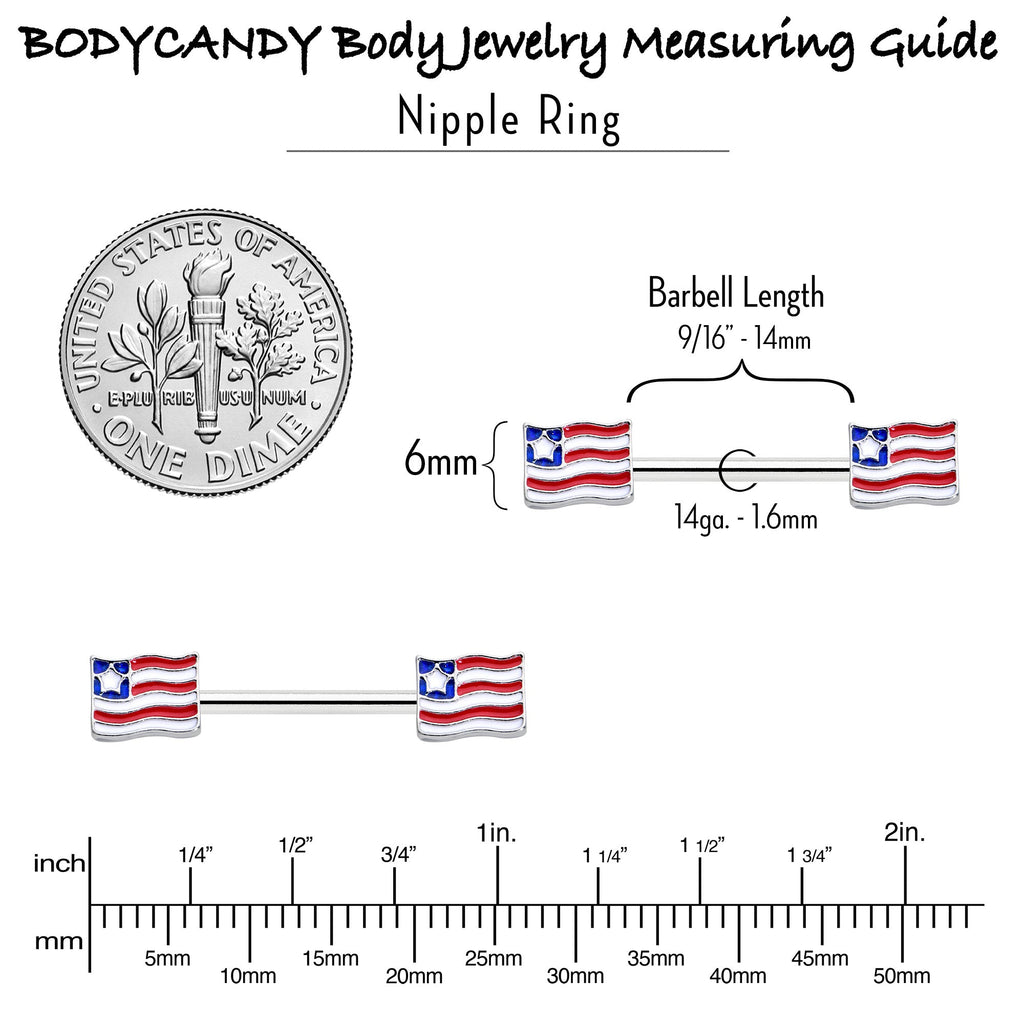 BodyCandy 14G 9/16 Patriotic Flag Barbell Nipple Ring Set — side view
