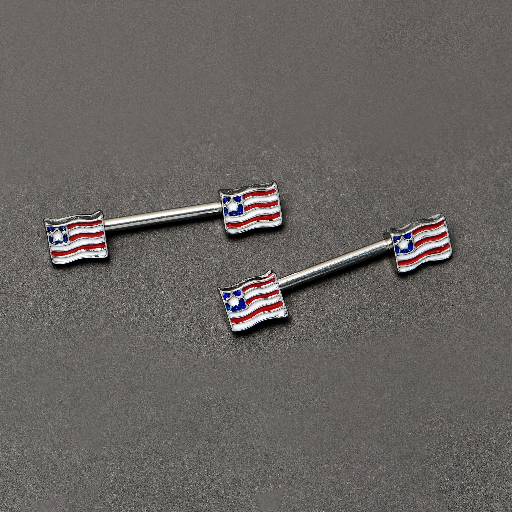 BodyCandy 14G 9/16 Patriotic Flag Barbell Nipple Ring Set — back view