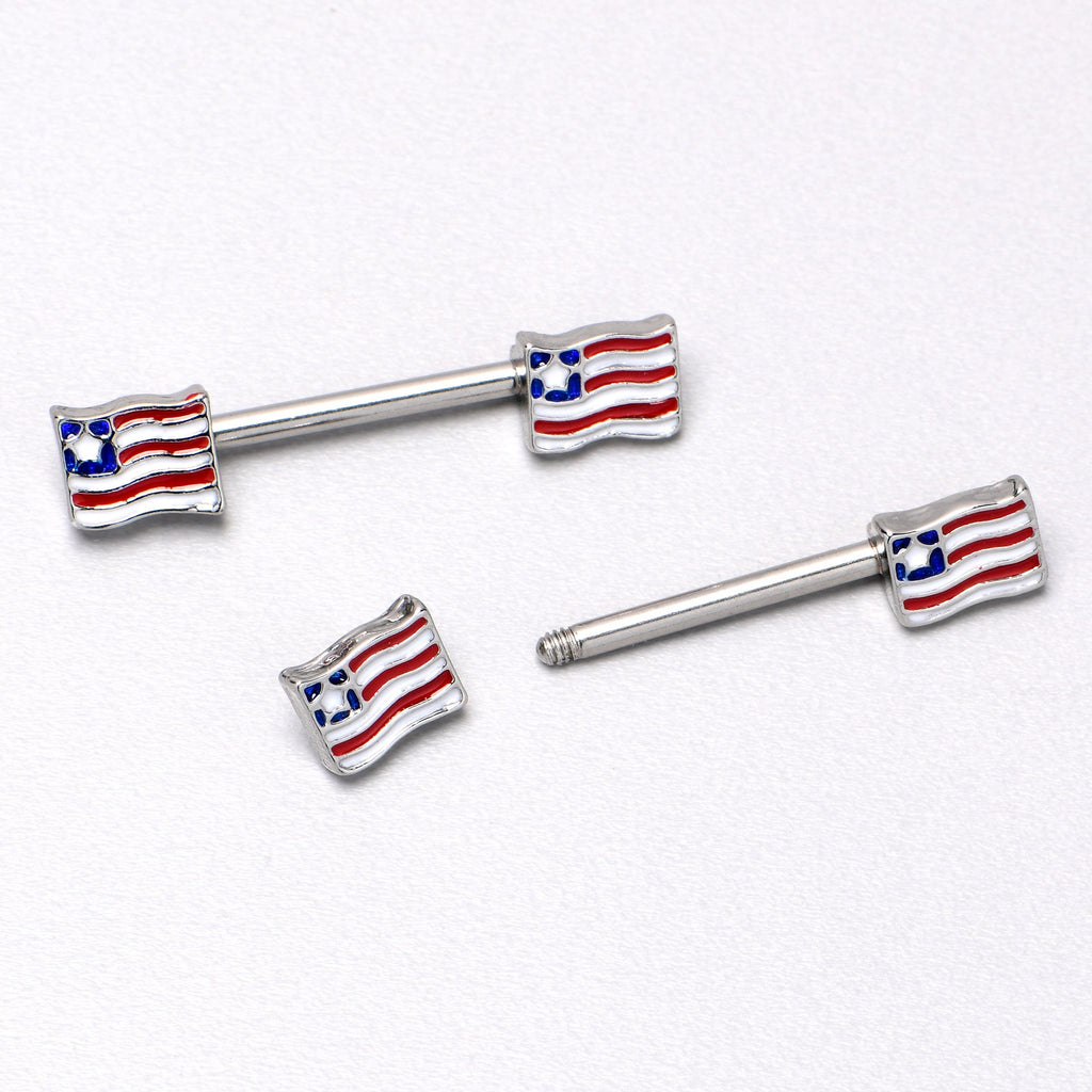 BodyCandy 14G 9/16 Patriotic Flag Barbell Nipple Ring Set — in-use photo
