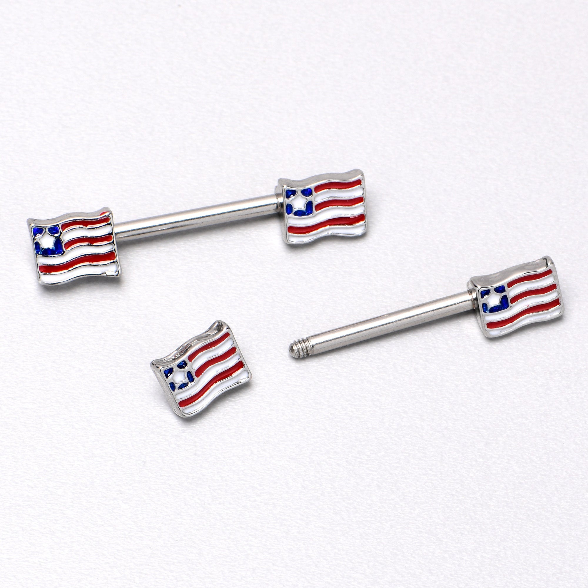 BodyCandy 14G 9/16 Patriotic Flag Barbell Nipple Ring Set — in-use photo
