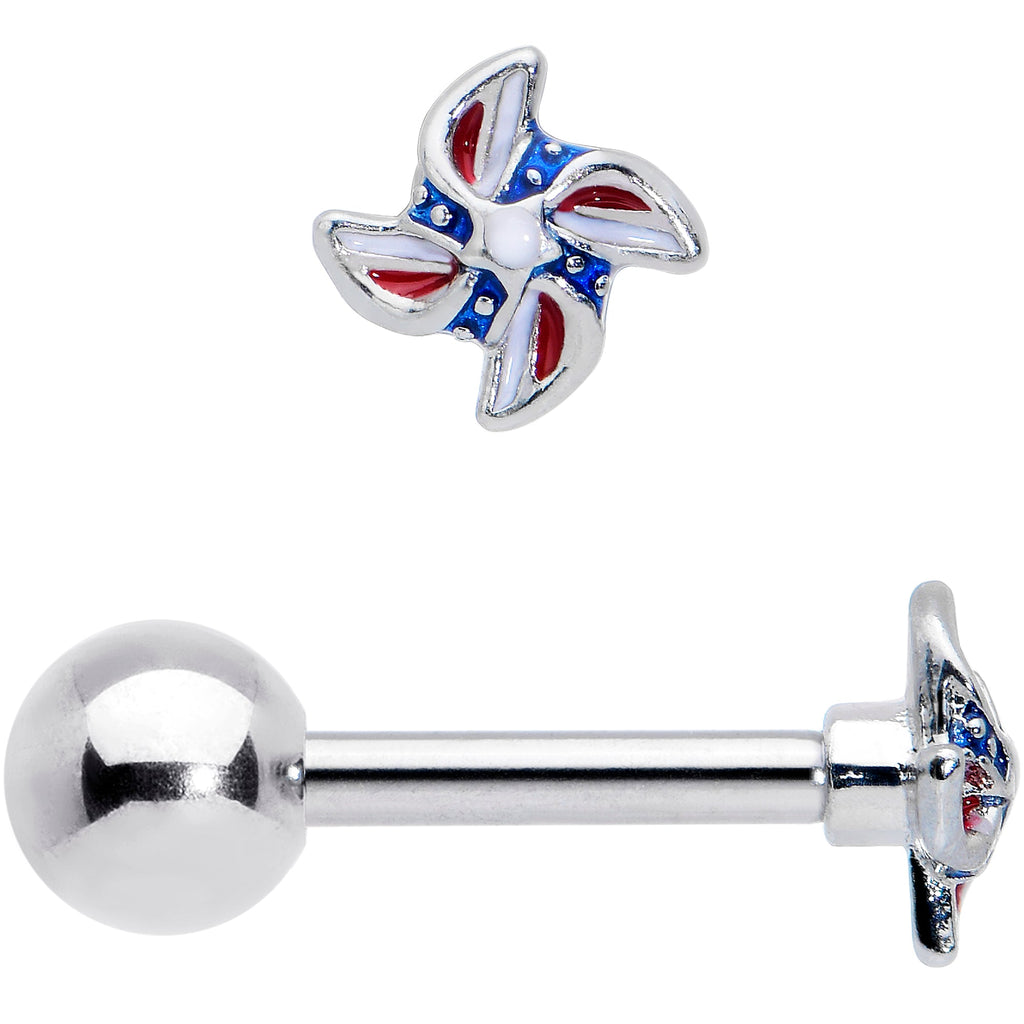 BodyCandy 16G 1/4 Patriotic Pinwheel Cartilage Tragus Earring — detail close-up