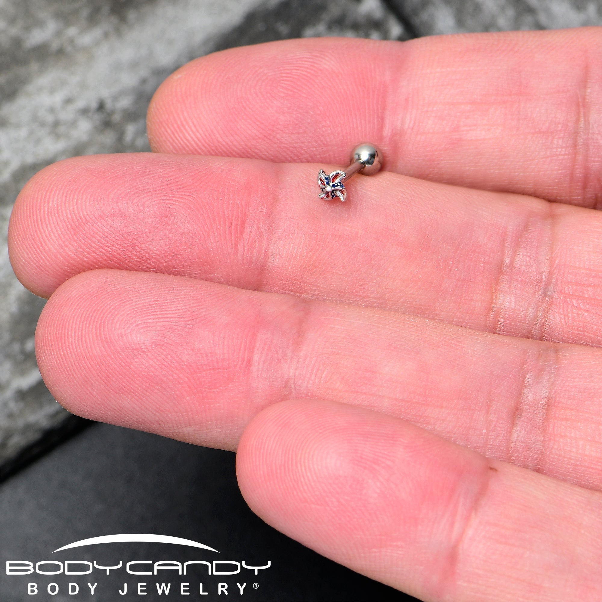 BodyCandy 16G 1/4 Patriotic Pinwheel Cartilage Tragus Earring — lifestyle context