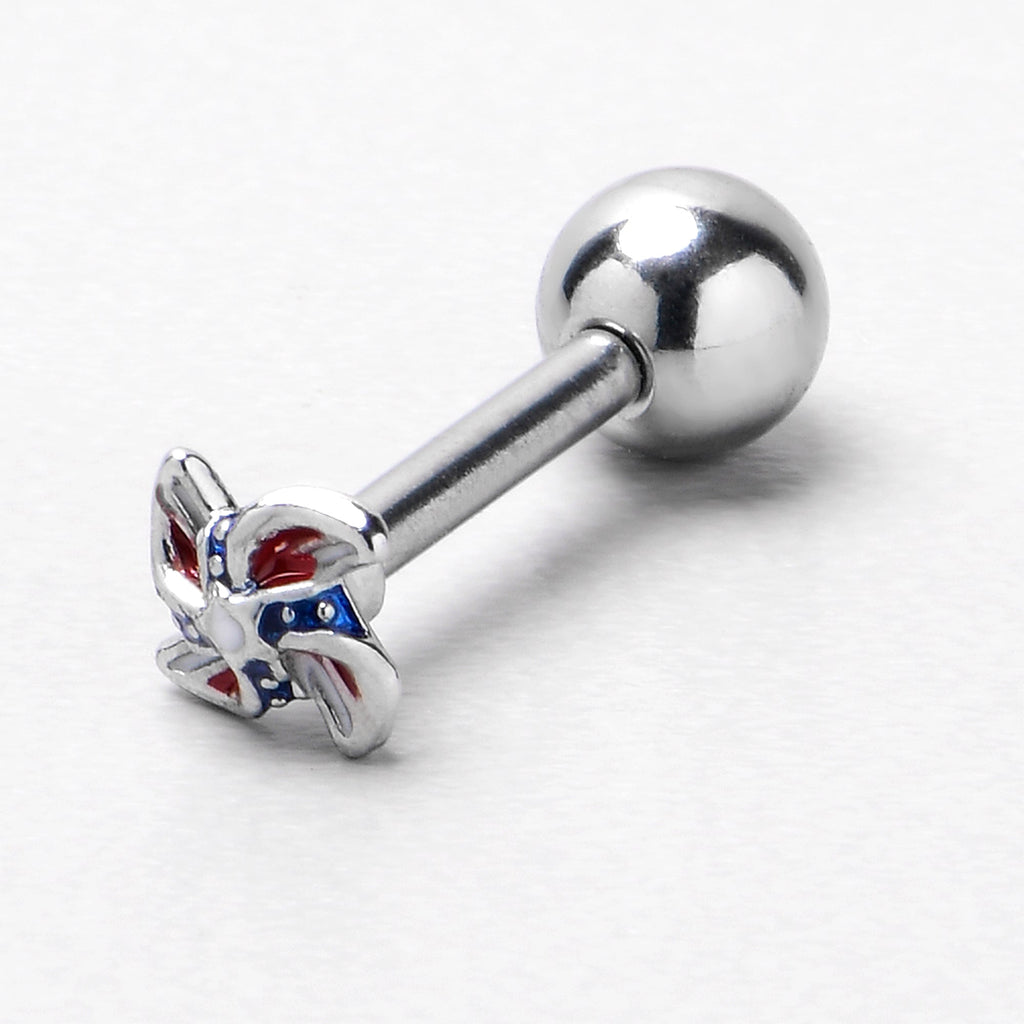 BodyCandy 16G 1/4 Patriotic Pinwheel Cartilage Tragus Earring — in-use photo