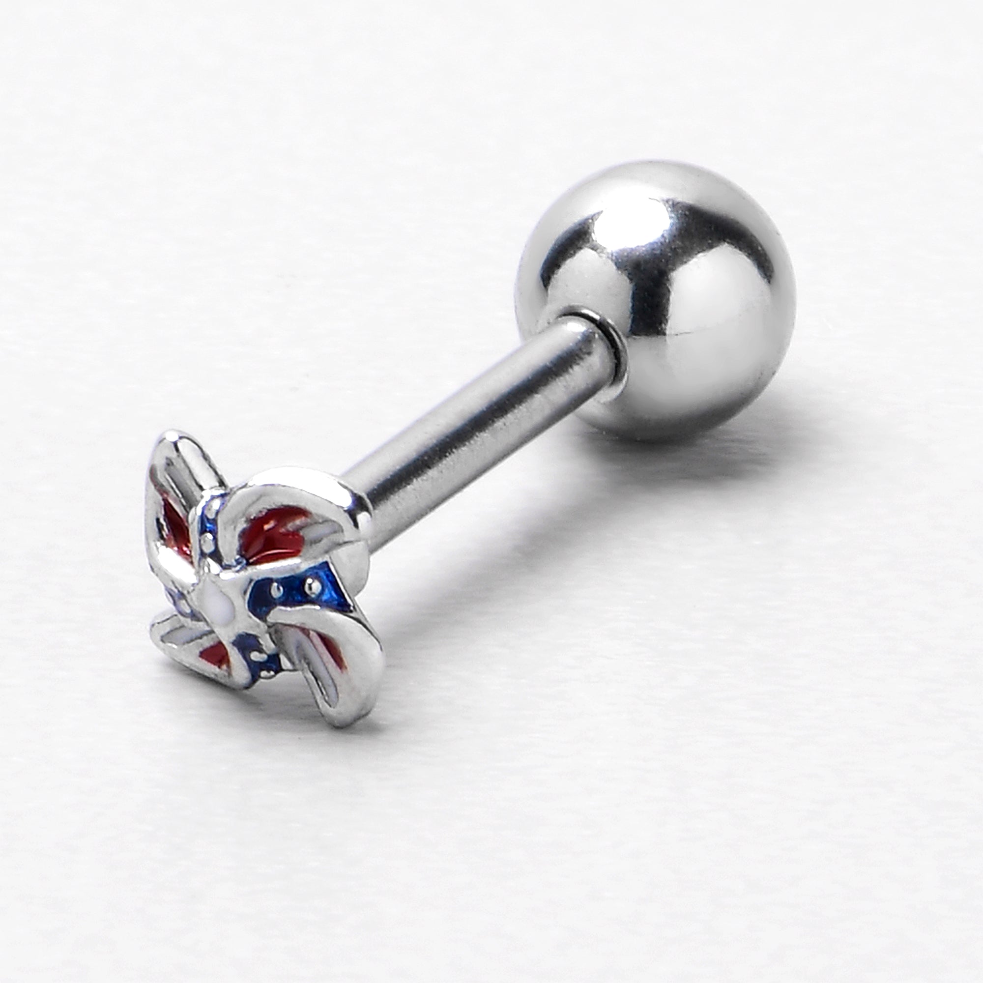 BodyCandy 16G 1/4 Patriotic Pinwheel Cartilage Tragus Earring — in-use photo