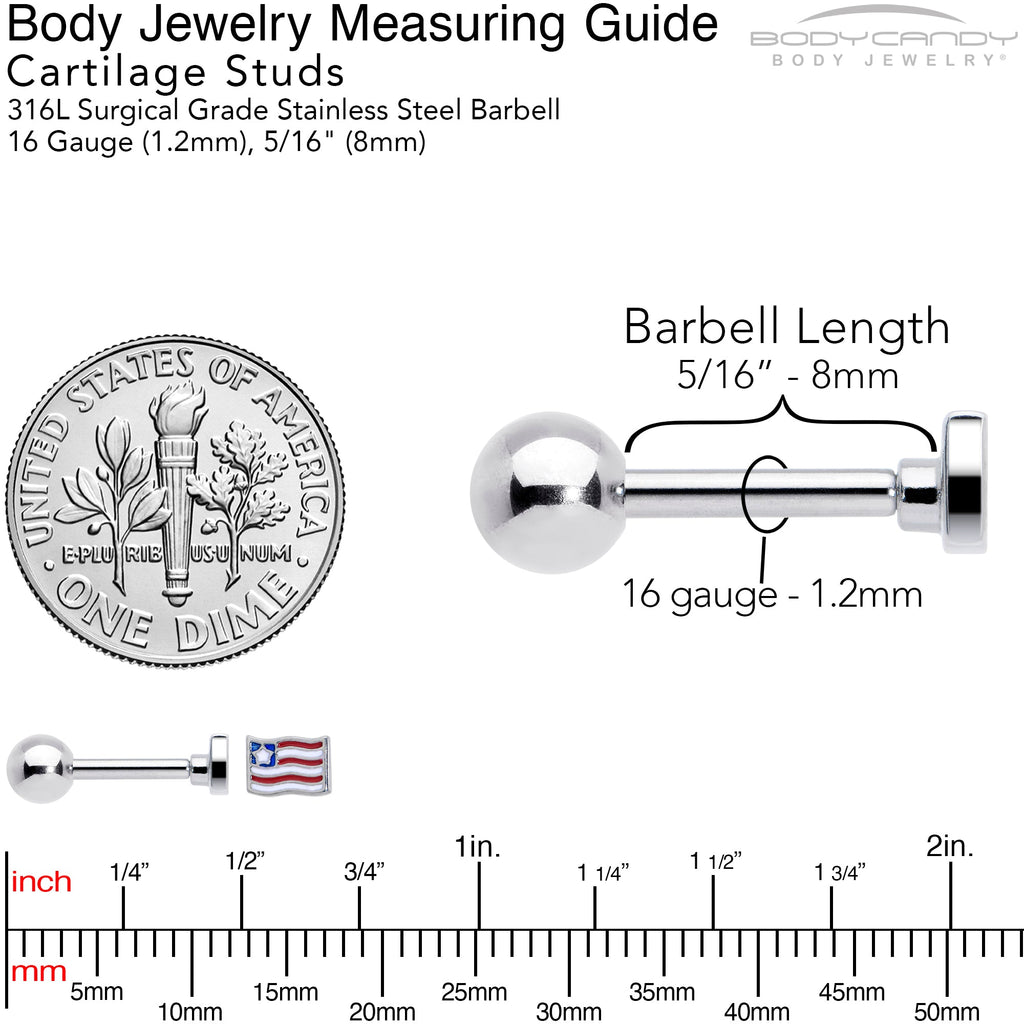 BodyCandy 16G 1/4 Patriotic Flag Cartilage Tragus Earring — back view