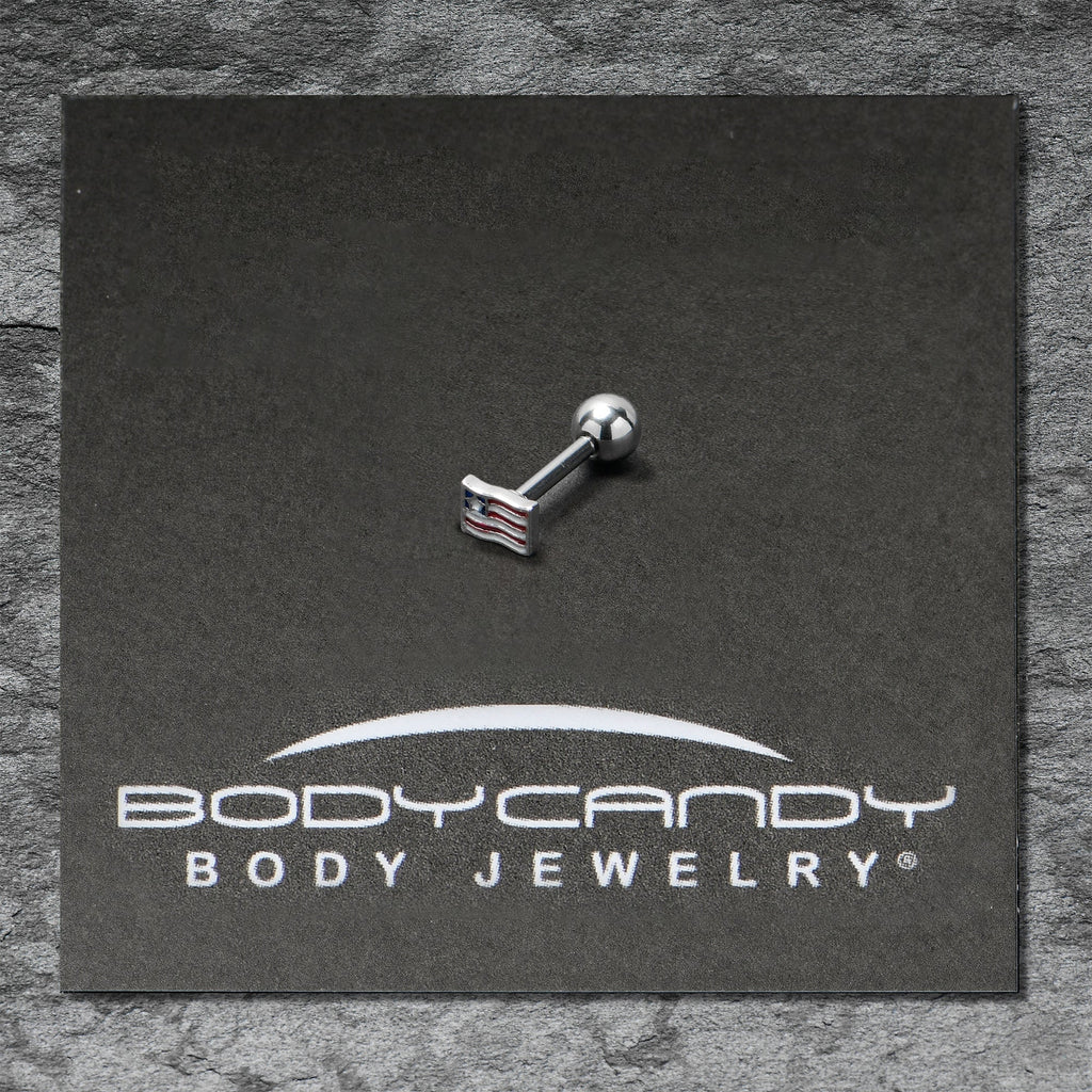 BodyCandy 16G 1/4 Patriotic Flag Cartilage Tragus Earring — in-use photo