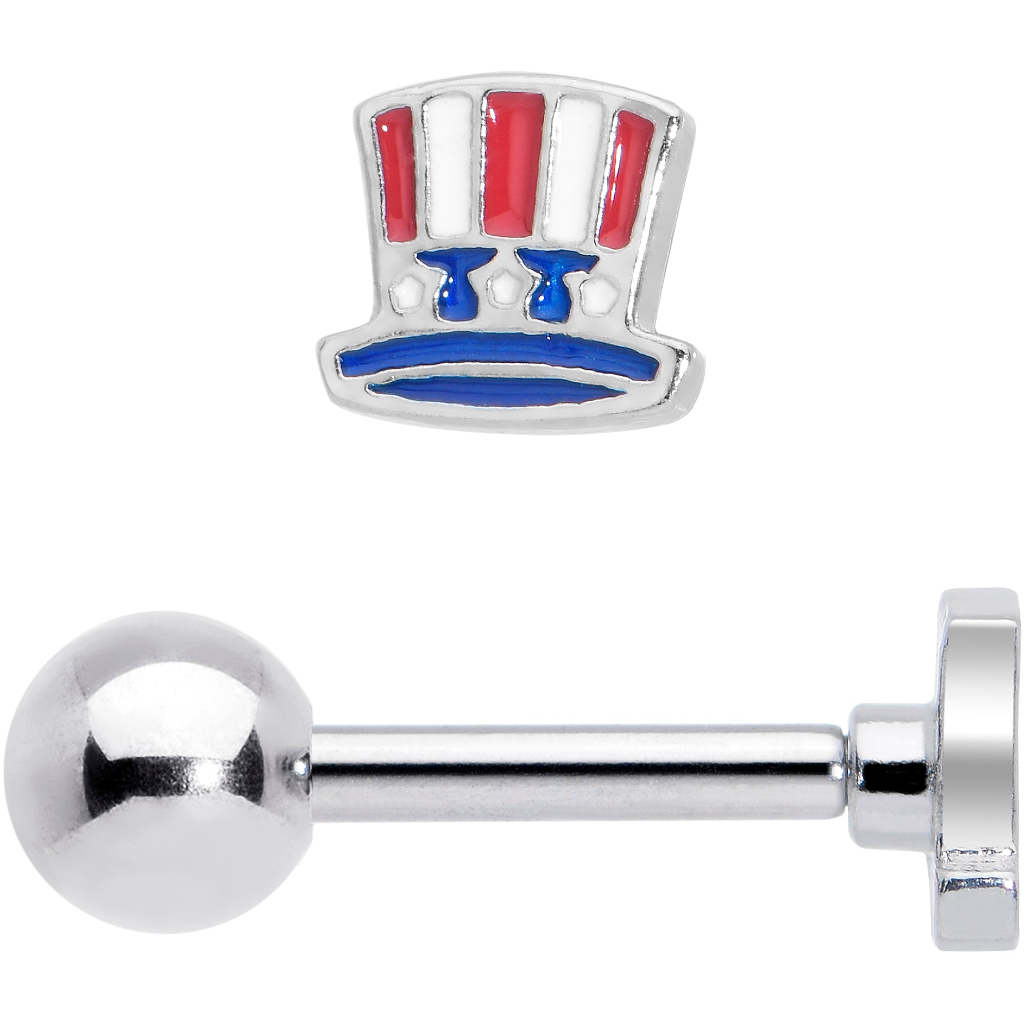 BodyCandy 16G 1/4 Patriotic Uncle Sam Top Hat Cartilage Tragus Earring — detail close-up