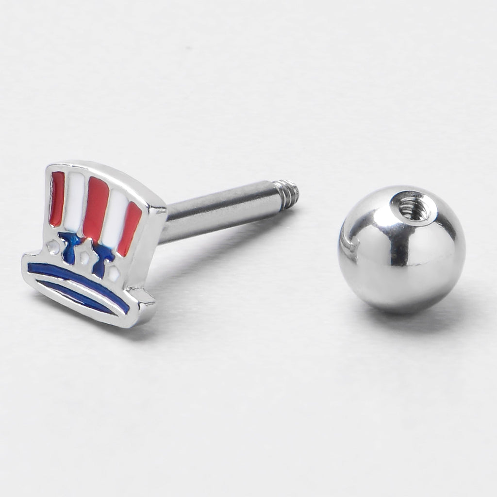 BodyCandy 16G 1/4 Patriotic Uncle Sam Top Hat Cartilage Tragus Earring — side view