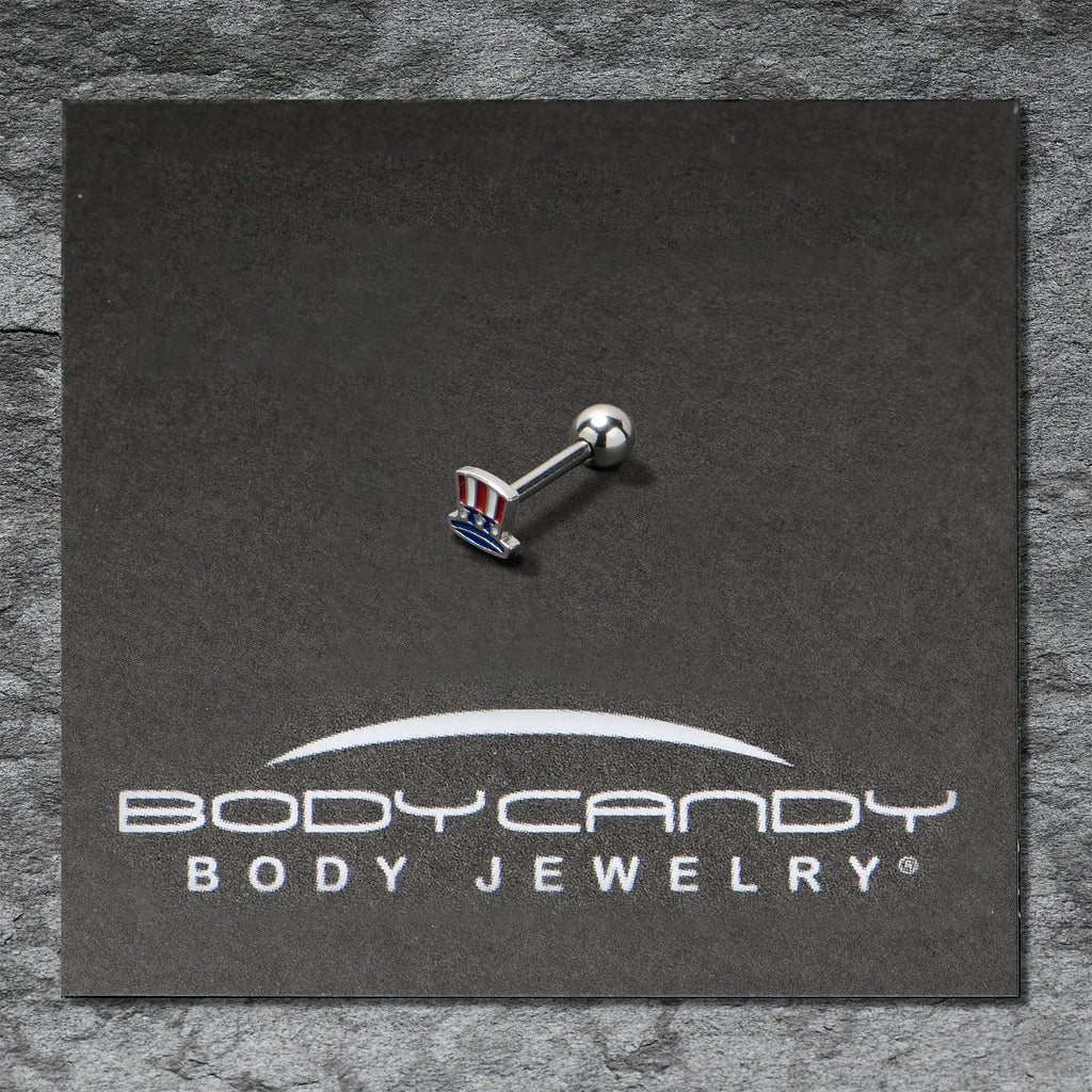 BodyCandy 16G 1/4 Patriotic Uncle Sam Top Hat Cartilage Tragus Earring — in-use photo