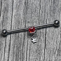 BodyCandy 14G Red CZ Gem Starry Saturn Heart Dangle Industrial Barbell 38m — main product shot