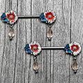 BodyCandy 14G 9/16 Passion Flower Blue Red Butterfly Dangle Nipple Ring Set — main product shot