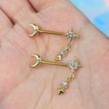 BodyCandy 14G 9/16 Clear Gem Gold Tone Celestial Glam Dangle Nipple Ring Set — main product shot