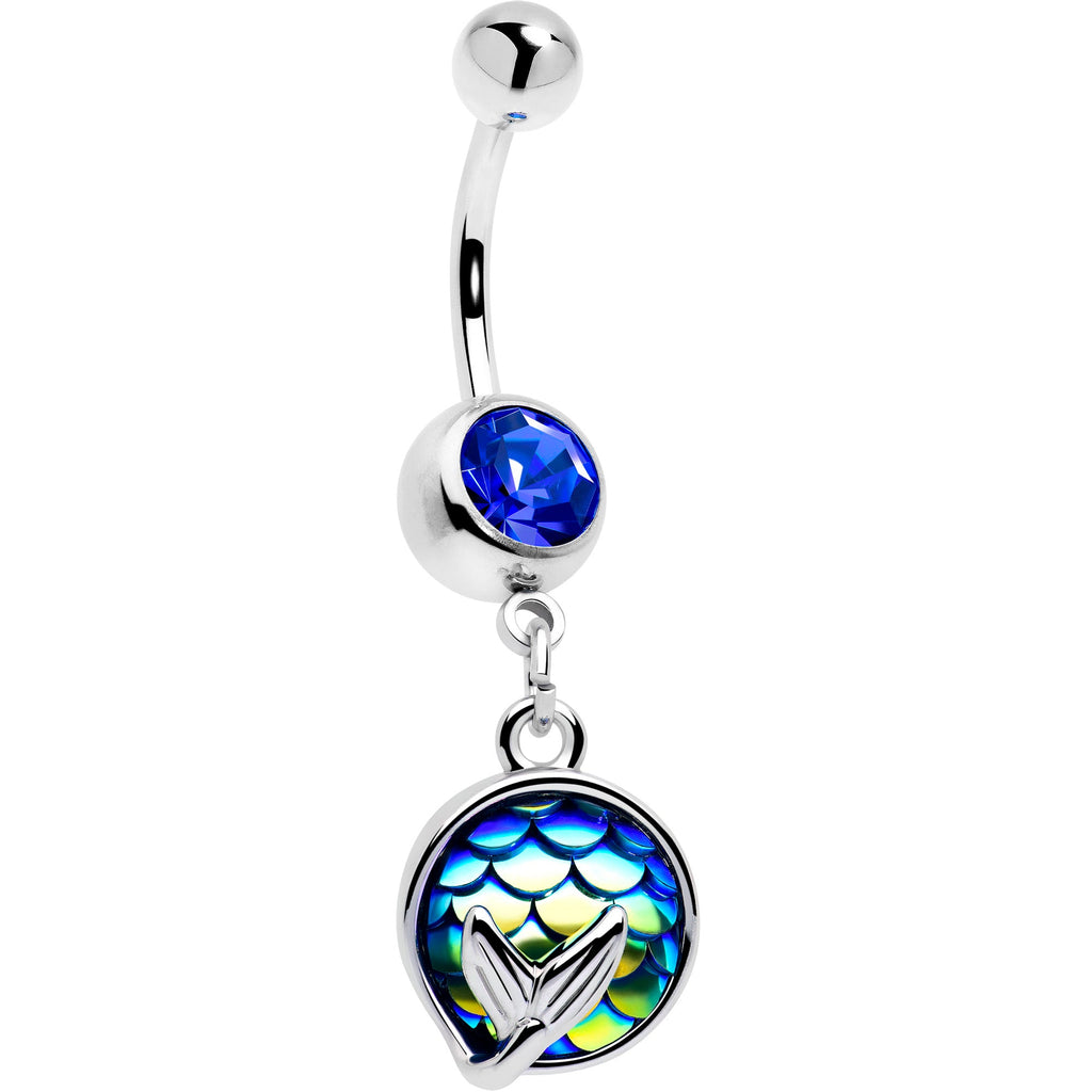 BodyCandy Blue Gem Mermaid Dark Blue Scale Tail Dangle Belly Ring — main product shot