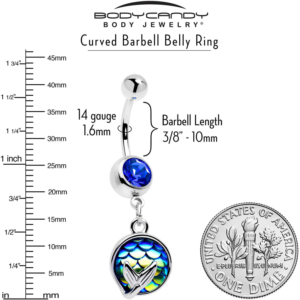 BodyCandy Blue Gem Mermaid Dark Blue Scale Tail Dangle Belly Ring — lifestyle context